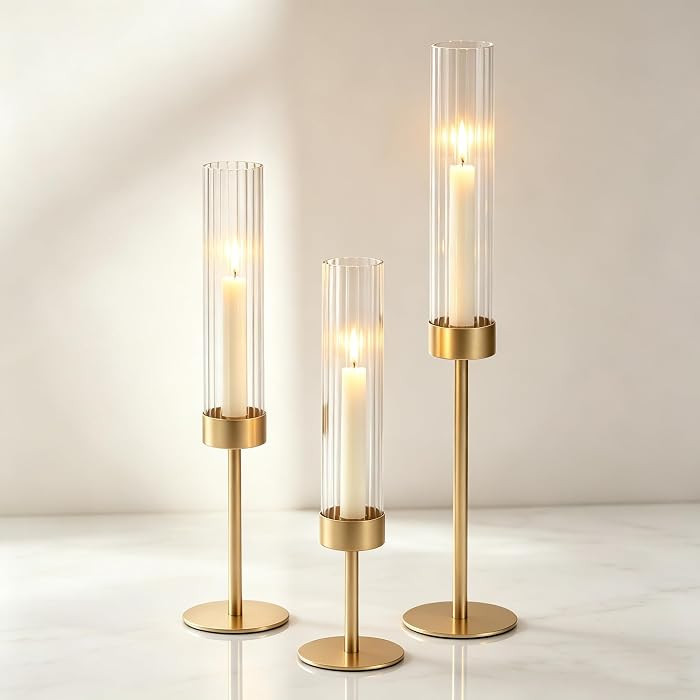 Hewory Gold Hurricane Candle Holder: 3PCS Candlestick Holders for Decor | Amazon (US)