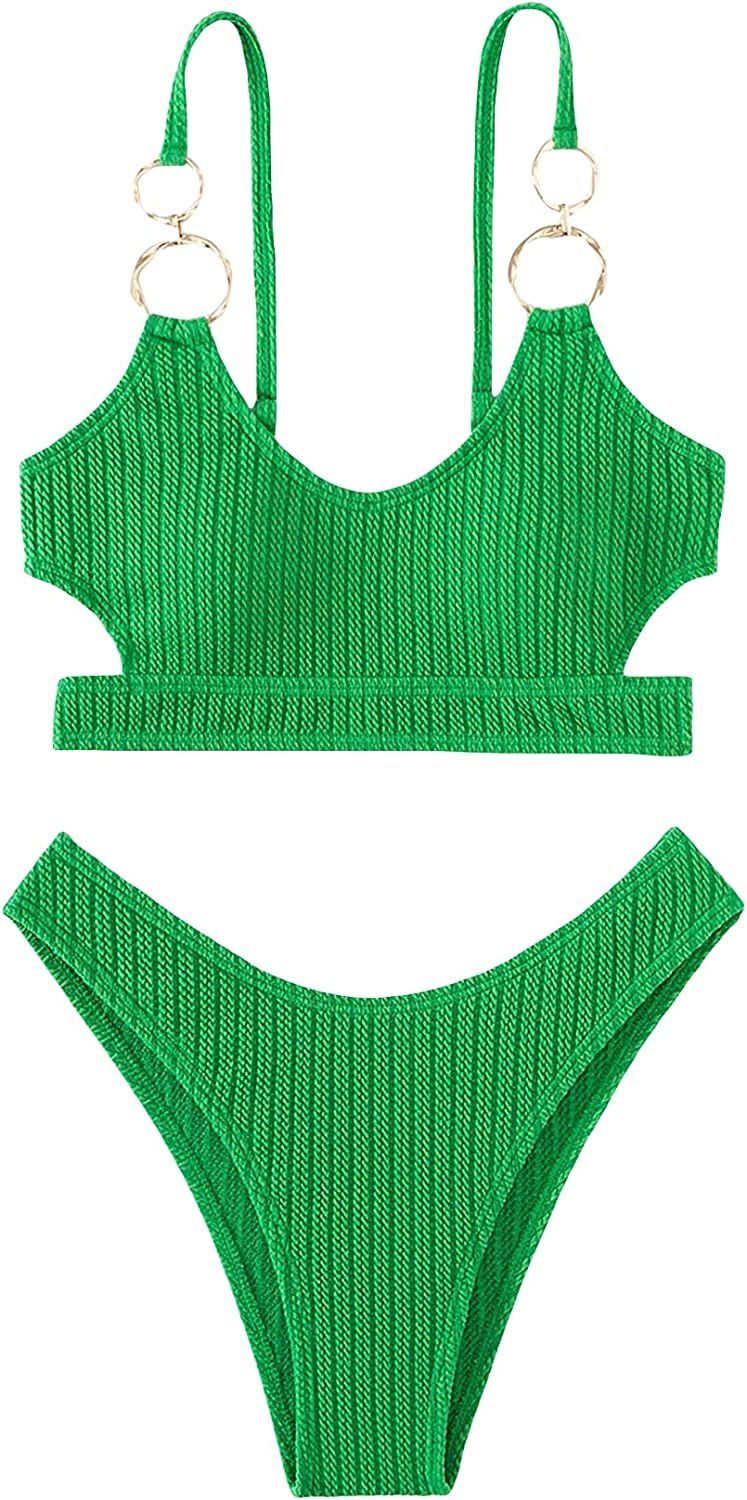 Milumia Women's 2 Piece High Cut Bikini Sets Ring Linked Cutout Swimsuit Swimwear | Amazon (US)