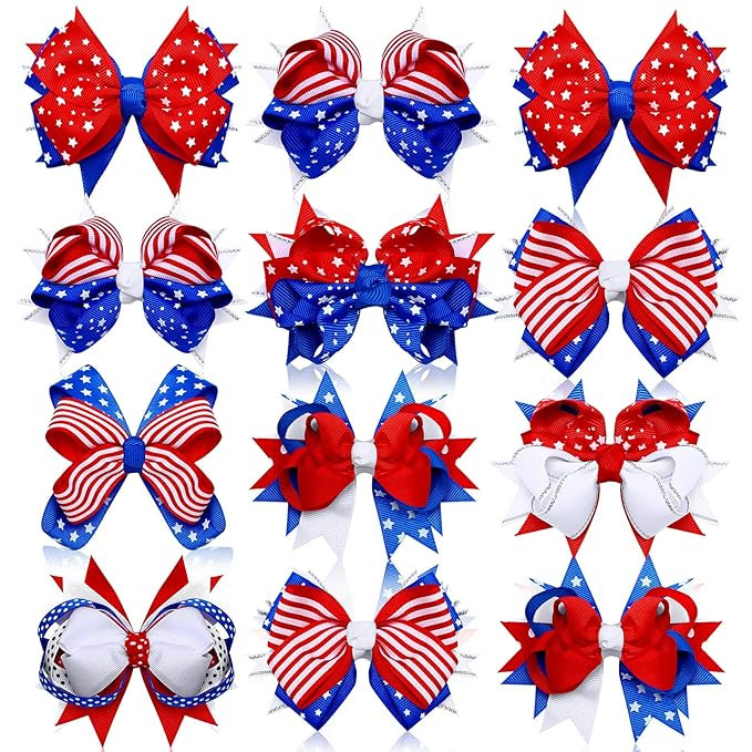 Unittype 12 Pcs 4th of July Hair Bows Clips Patriotic Hair Accessories Memorial Day American Flag... | Amazon (US)