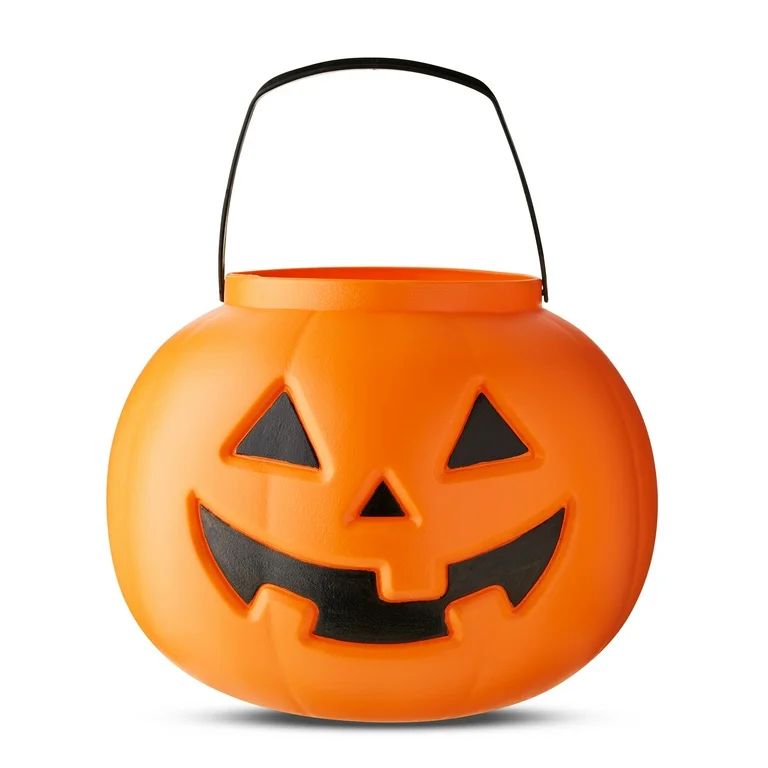 Halloween Large Pumpkin Treat Pail, Orange, 14 in, by Way To Celebrate - Walmart.com | Walmart (US)