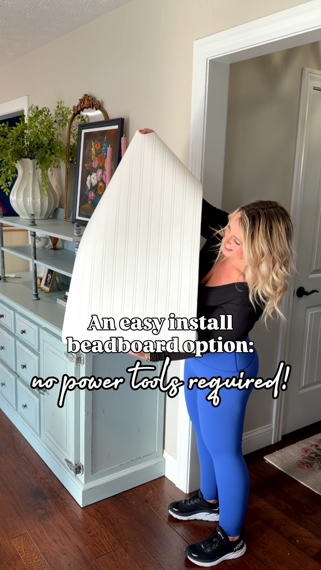Easy beadboard install, no power tools needed! 
*the wallpaper is prepasted so you don’t need the spray I used, but I find it easier for small projects than soaking the wallpaper  

#LTKHome