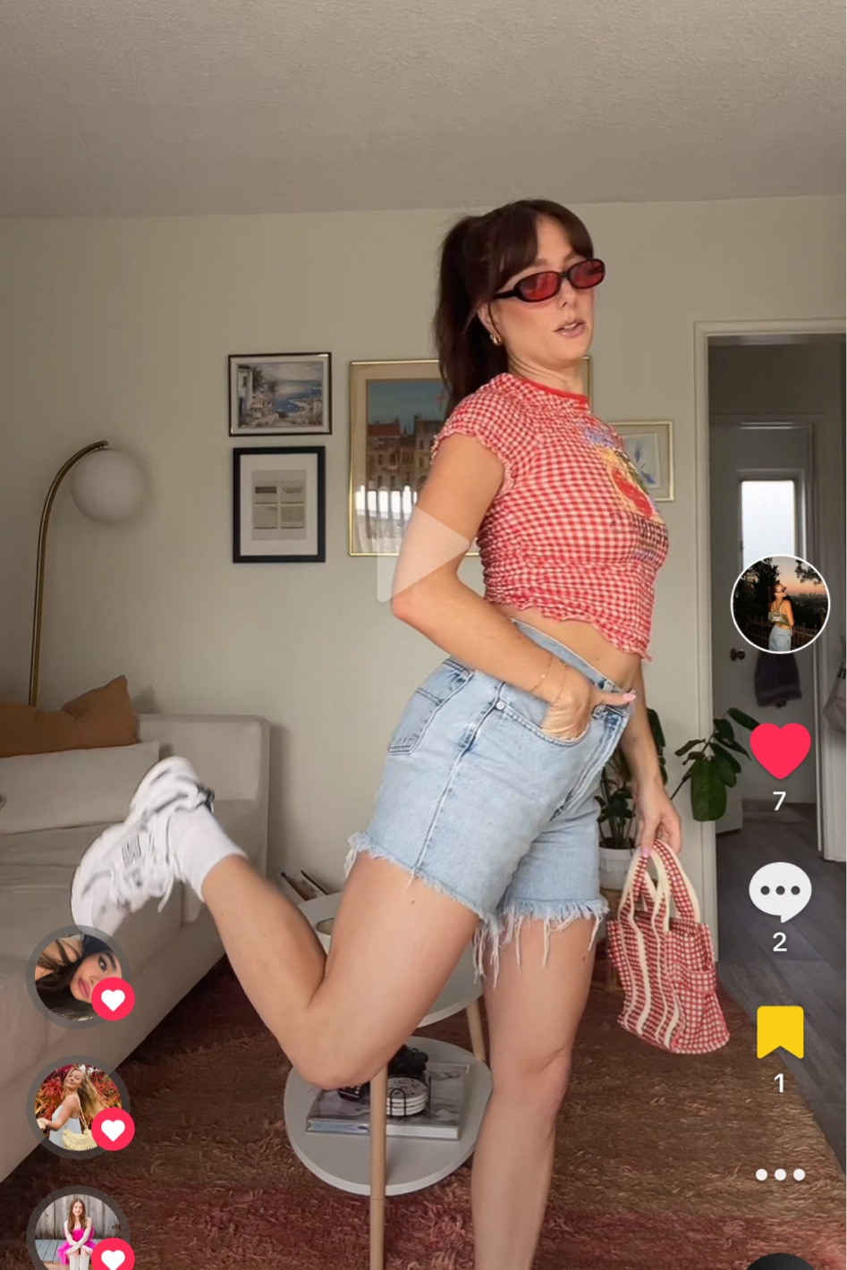 Spring red gingham outfit dad shoes 