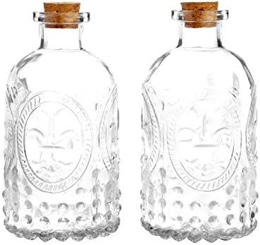 MyGift Vintage Design Embossed Clear Glass Bottles, Apothecary Flower Bud Vase with Cork Lid, Set... | Amazon (US)