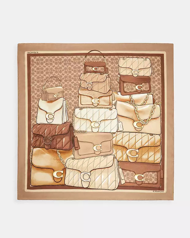 Stacked Tabby Bags Print Silk Square Scarf | Coach (US)