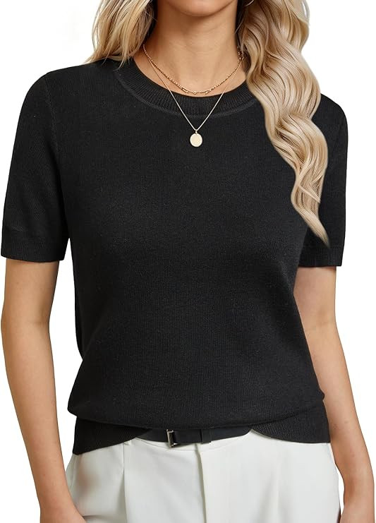 GKBK Women's Short Sleeve Sweaters Wool Blend Knit Summer Tops Soft Business Casual Outfits for W... | Amazon (US)
