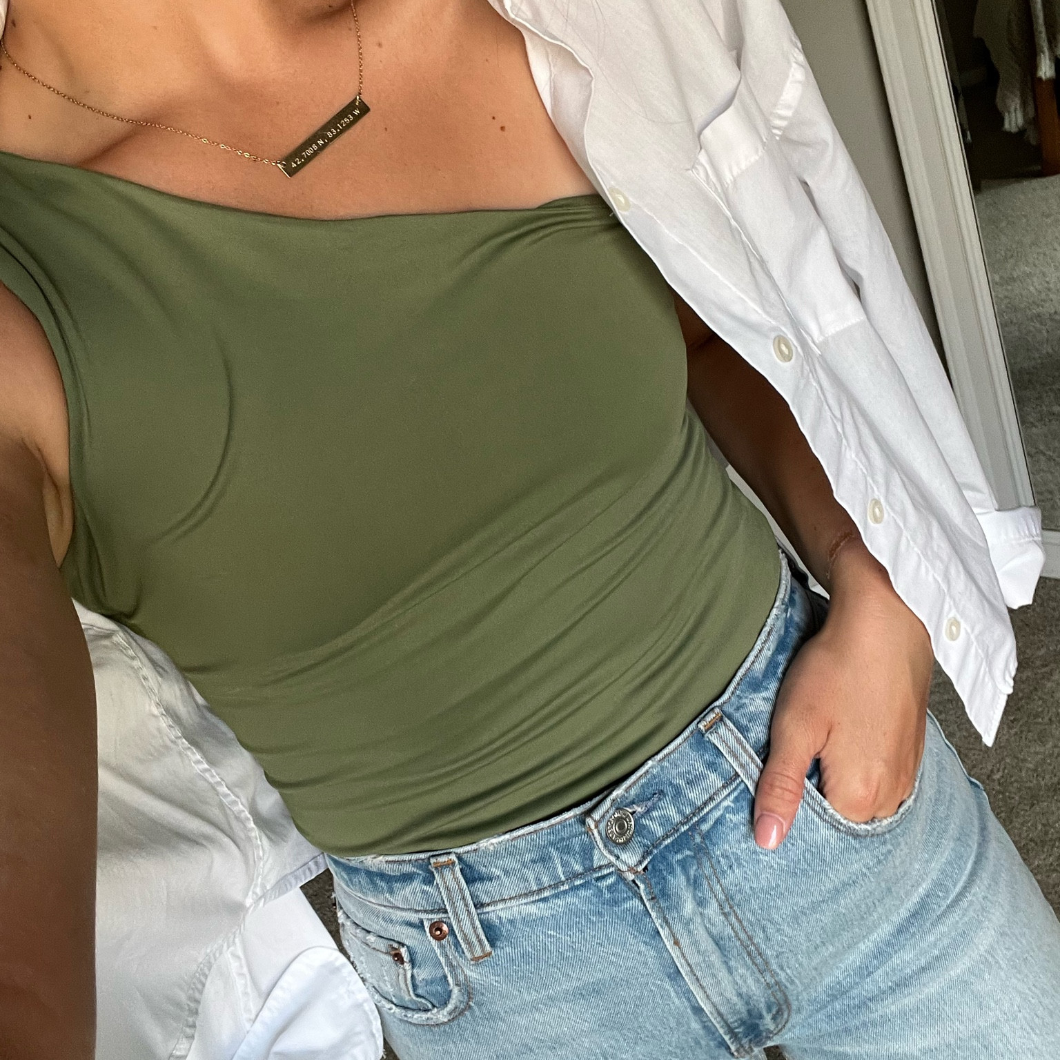 fave body suit with denim and a white polo! 
Wearing a size M bodysuit, small polo, and 26L jeans 

#LTKunder100 #LTKSeasonal #LTKunder50