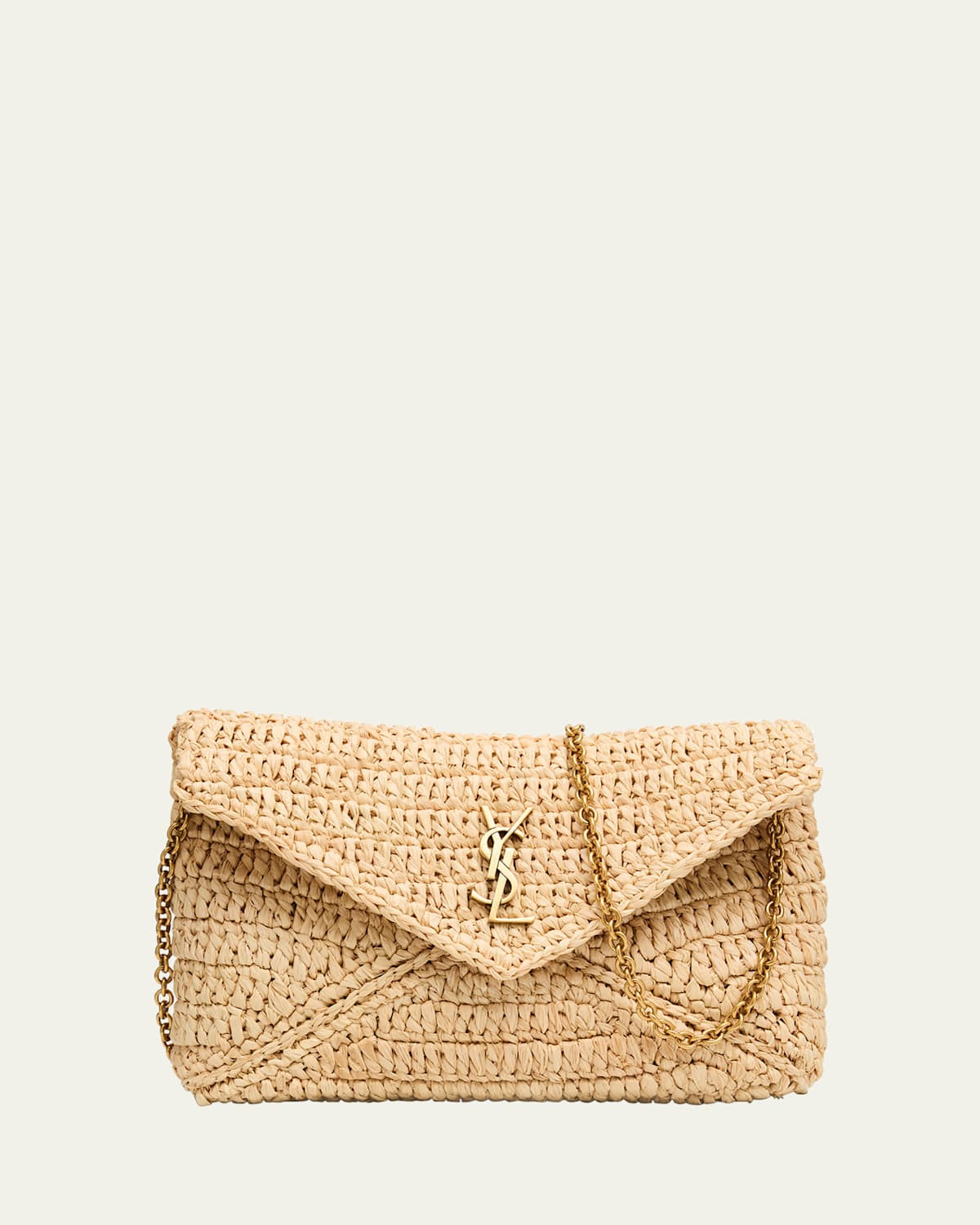 Envelope Flap YSL Pouch Bag in Raffia | Bergdorf Goodman
