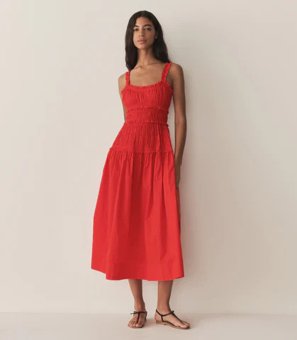 D�?EN Marianne Dress -- Carmine - Size - S Fitted Prairie Vintage-inspired Effortless | DOEN