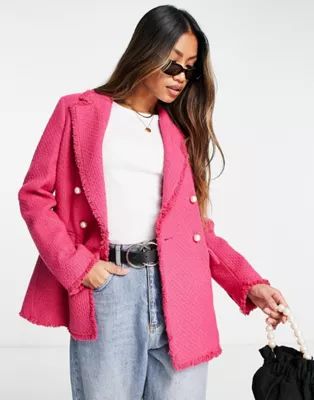 Mango double breasted blazer in pop pink | ASOS (Global)