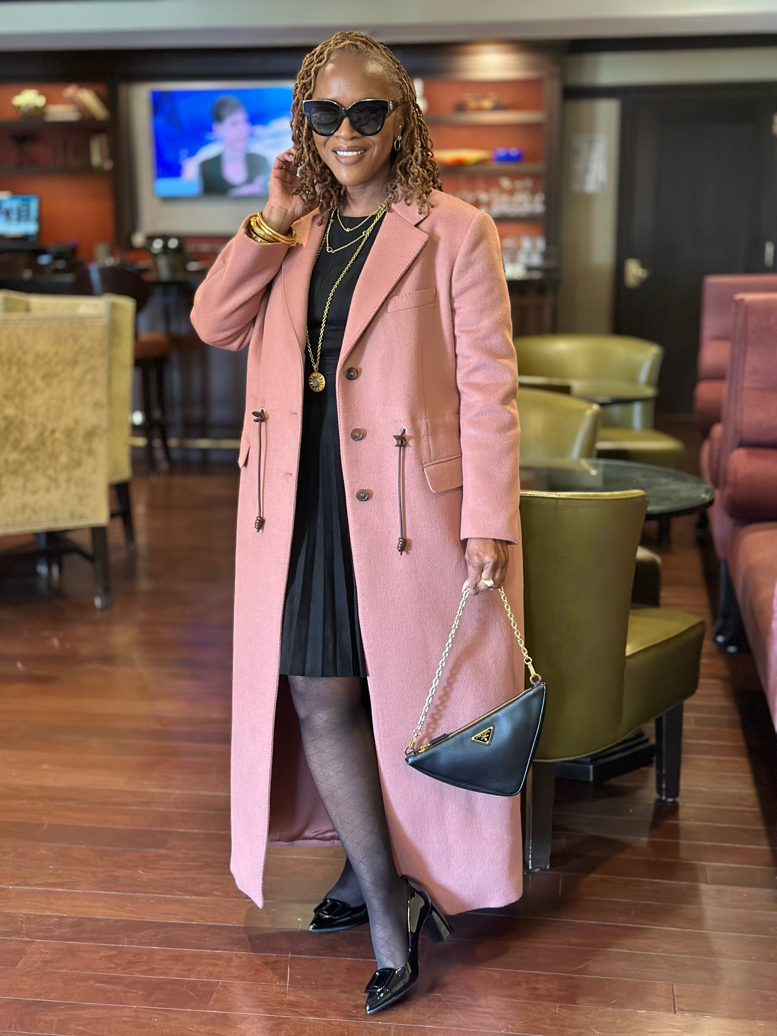 Sunday brunch look can be worn to work, business meetings, brunch and more.

Shapewear @honeylove 10% Discount Code: TRAVELLADYSHOPS 
Dress @neimanmarcus 
Shoes  @AnneKleinOfficial @macys 
Bag @prada 
Coat @ferragamo 
Parfum @louisvuitton HEURES D’ABSENCE
Sunnies @fendi 
Jewelry @julievos 

#LTKstyletip #LTKworkwear #LTKparties