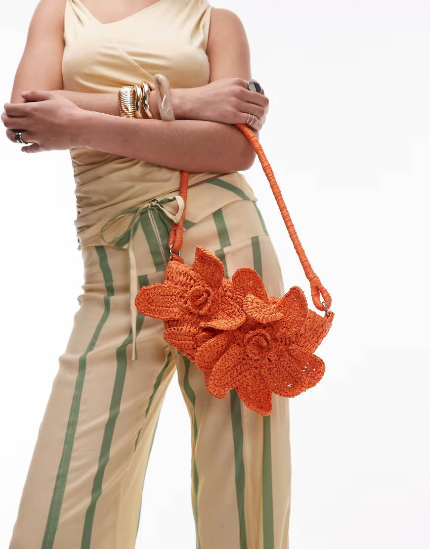 Topshop Sana knitted flower bag in orange | ASOS (Global)