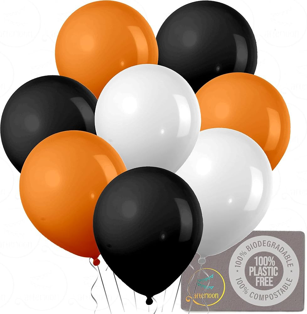 AFTERLOON® Biodegradable Balloons 72 pcs Black/Orange/White 12 Inch, Matte Color Thickened Extra... | Amazon (US)