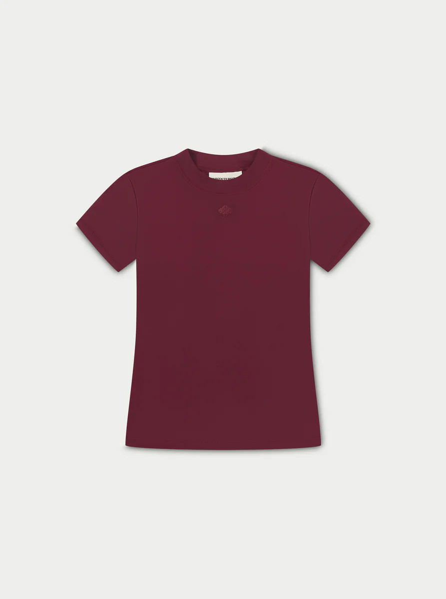 SCULPTING STRETCH EMBLEM BABY TEE - BURGUNDY | The Couture Club