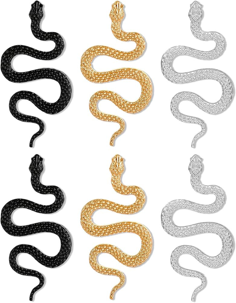 3 Pairs Snake Earrings Set - Gold, Silver, Black Punk Gothic Long Dangle Serpent Earrings - Curve... | Amazon (US)