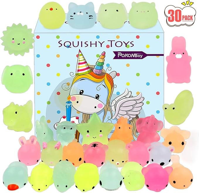 POKONBOY Mochi Squishy Toys Glow in The Dark for Party Favors - 30 Pack Mini Kawaii Cute Animal S... | Amazon (US)