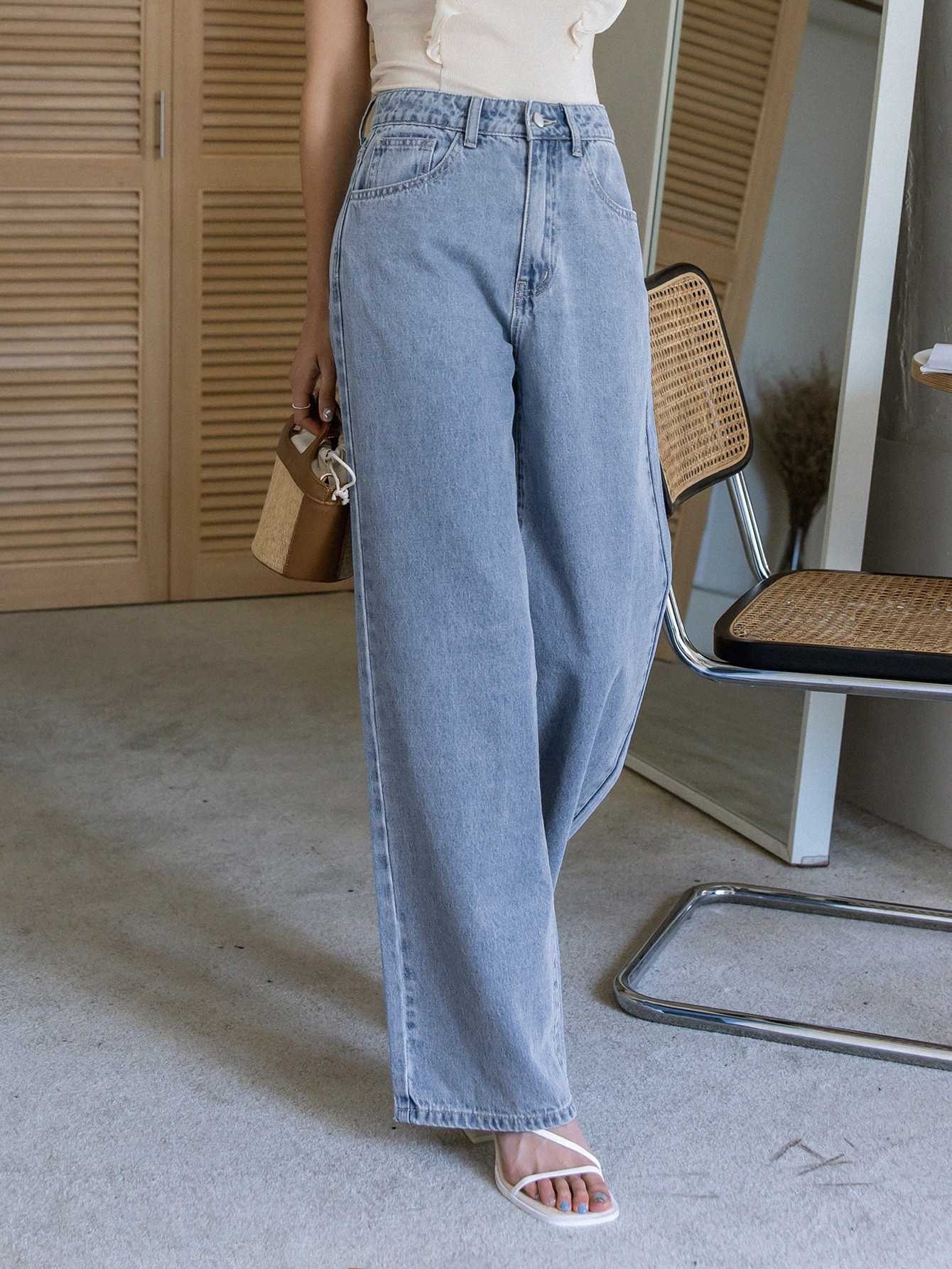 DAZY Jeans Cintura alta Lavagem leve Perna Larga | SHEIN