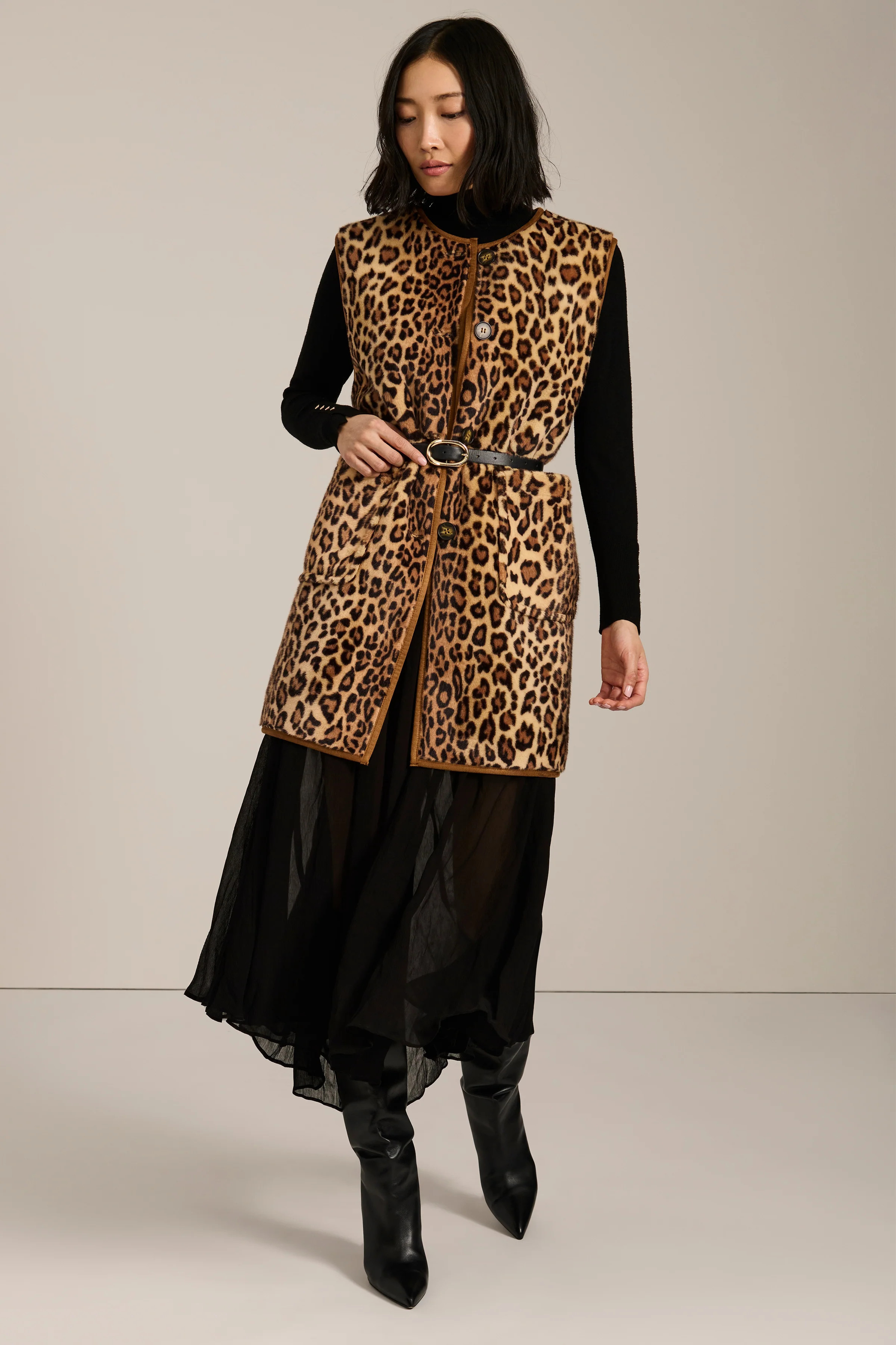 Dakota Leopard Print Long Vest | Bernardo Fashions