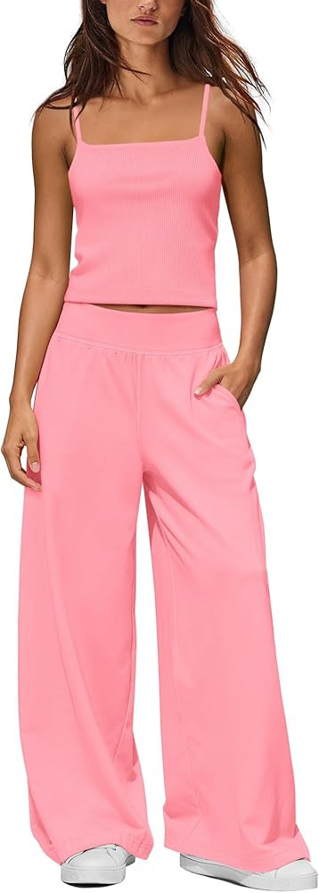 Panadila Womens 2 Piece Sets Summer Travel Lounge Set Spaghetti Strap Tank Top with Built in Bra ... | Amazon (US)