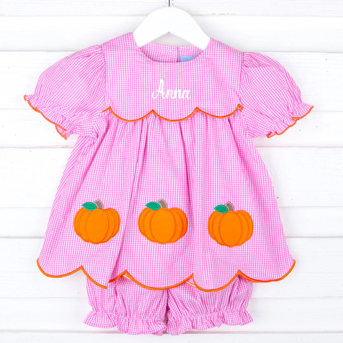 Pumpkin Cluster Pink Gingham Amelia Bloomer Set | Classic Whimsy