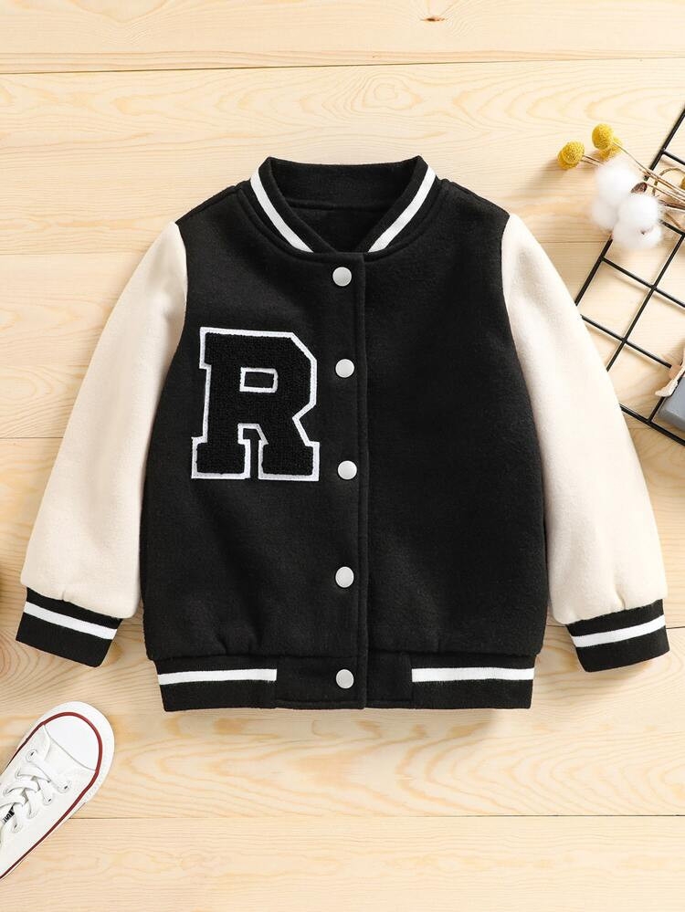 Toddler Boys Color Block Letter Patched Bomber Jacket | SHEIN