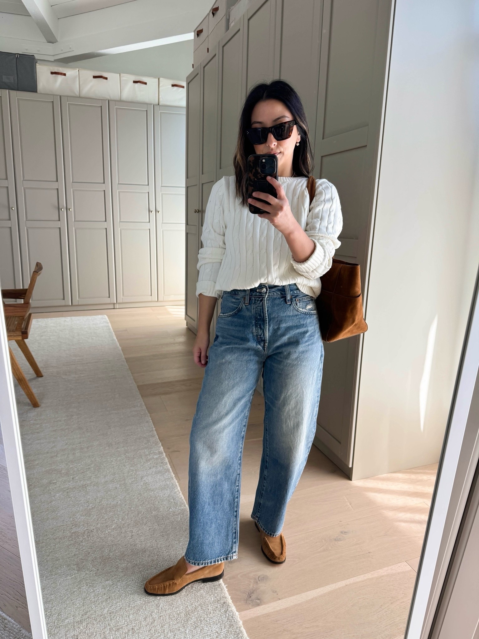 The best affordable barrels on sale! Petite length is great! Love the slight barrel. 

Quince sweater small
Madewell jeans petite 25
Everlane tank xs
J.crew loafers 5
Quince suede tote 
Electric pick earrings
Quince glasses

#LTKPetite #LTKOver40 #LTKSaleAlert