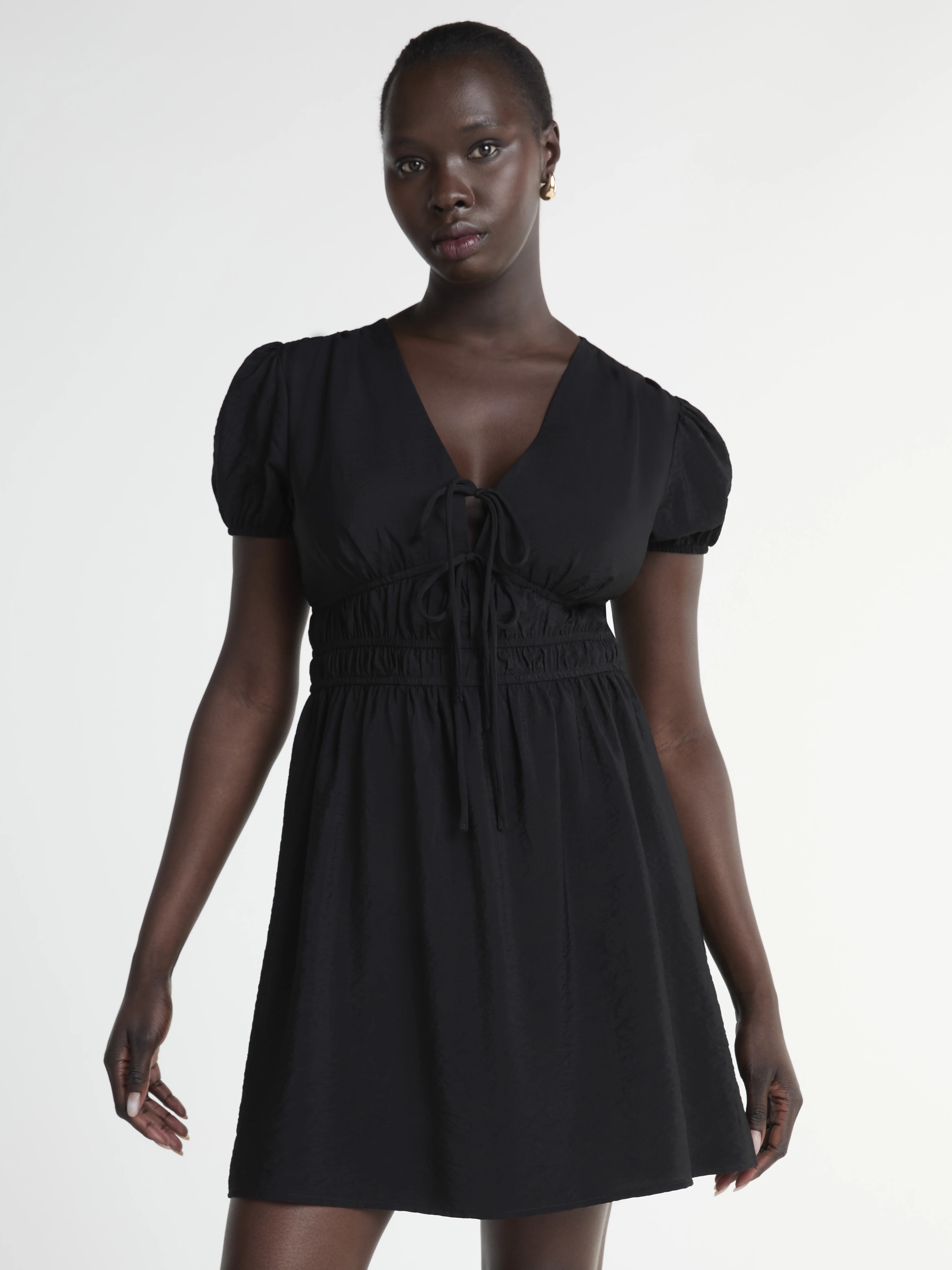 Scoop Women’s Mini Tie Dress with Puff Sleeves, Sizes XS-XXL | Walmart (US)