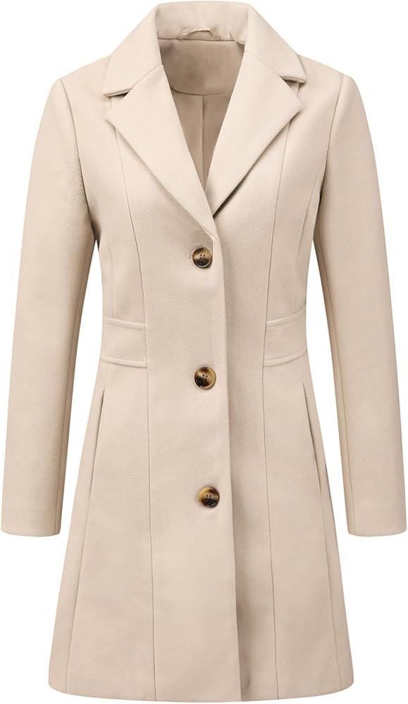 Allegra K Women's Winter Pea Coat 2025 Fall Single Breasted Long Outerwear Trench Coats | Amazon (US)