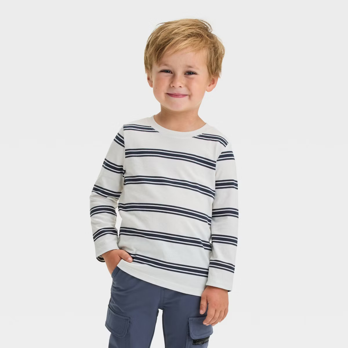 Toddler Boys' Long Sleeve Striped T-Shirt - Cat & Jack™ Navy Blue | Target