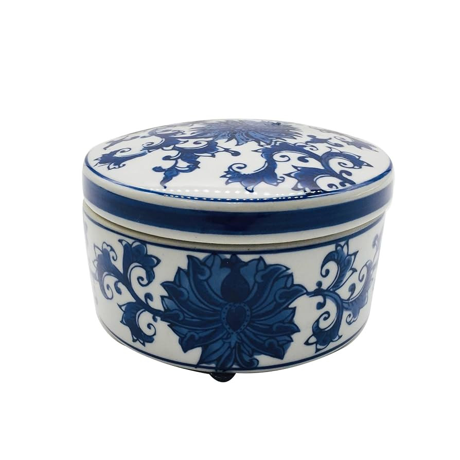 Galt International Blue and White Floral Chinoiserie Round Ceramic Storage Box Jewelry Trinkets O... | Amazon (US)