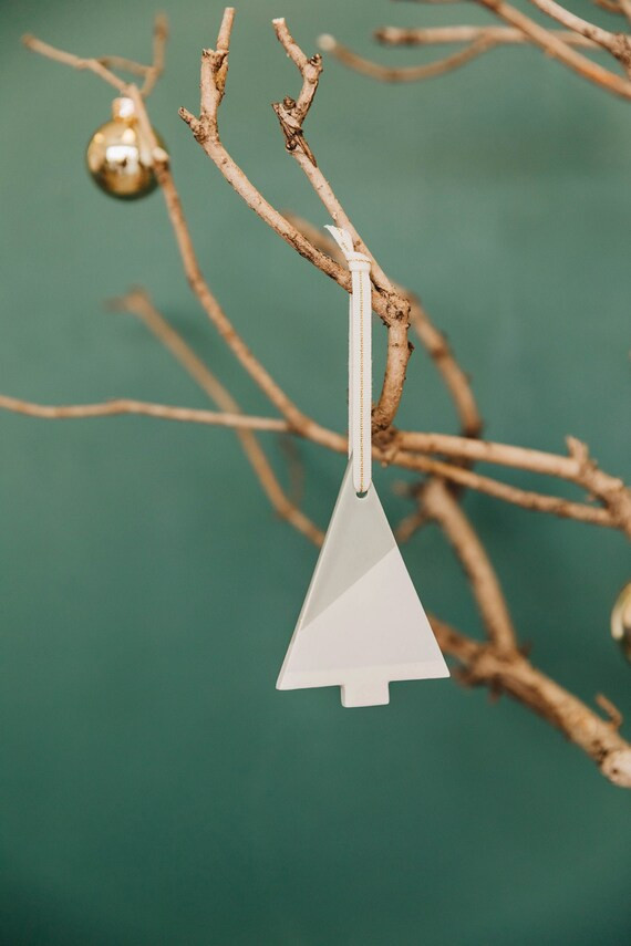 Ceramic Christmas Tree Ornament – Blue Grey Two-Tone Hand-Dipped Glaze [Holiday, Gift, Wall Dec... | Etsy (US)