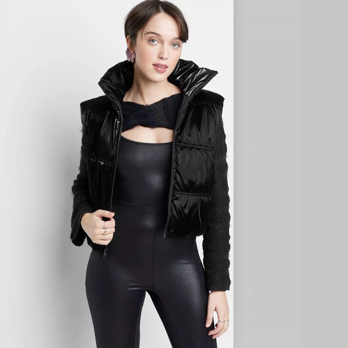 Women's Iridescent Cropped Puffer Vest - Wild Fable™ Black | Target