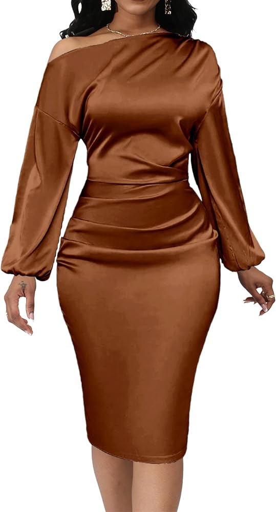 Yiershu Women's Sexy Fall Off Shoulder Bodycon Dress Elegant Long Sleeve Formal Cocktail Party Mi... | Amazon (US)