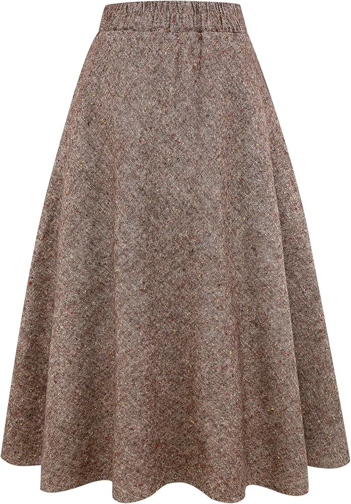 Womens Long Wool Plaid Skirts Aline High Waist Warm Winter Skirts | Amazon (US)
