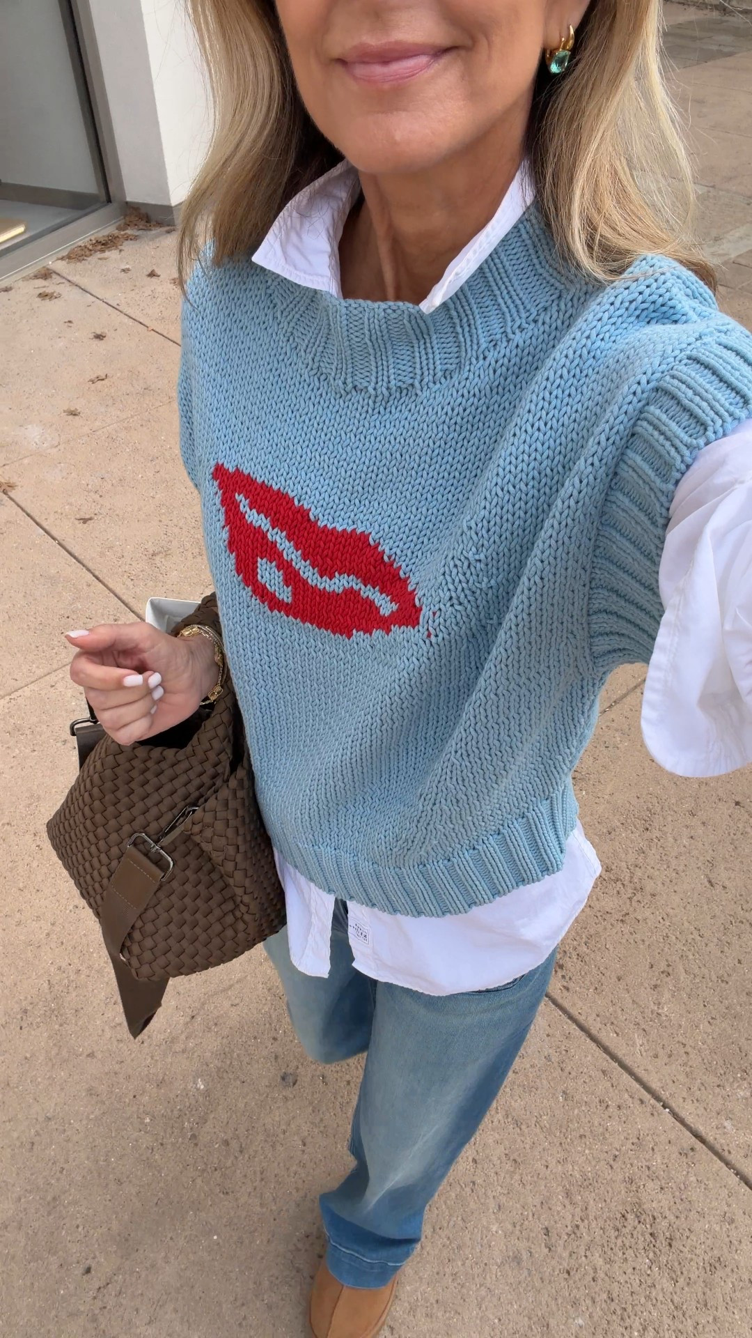 Everyday look-I’ve linked all price points.
-Front pocket jeans TTS, wearing reg length, I 5’6”.
-White button-up Barry shirt in soft Luxe cotton sz S 
-Fun lips sweater vest. SZ Small  
-Loafers TTS 
-Woven bag


#LTKootd #LTKOver40 #LTKgrwm