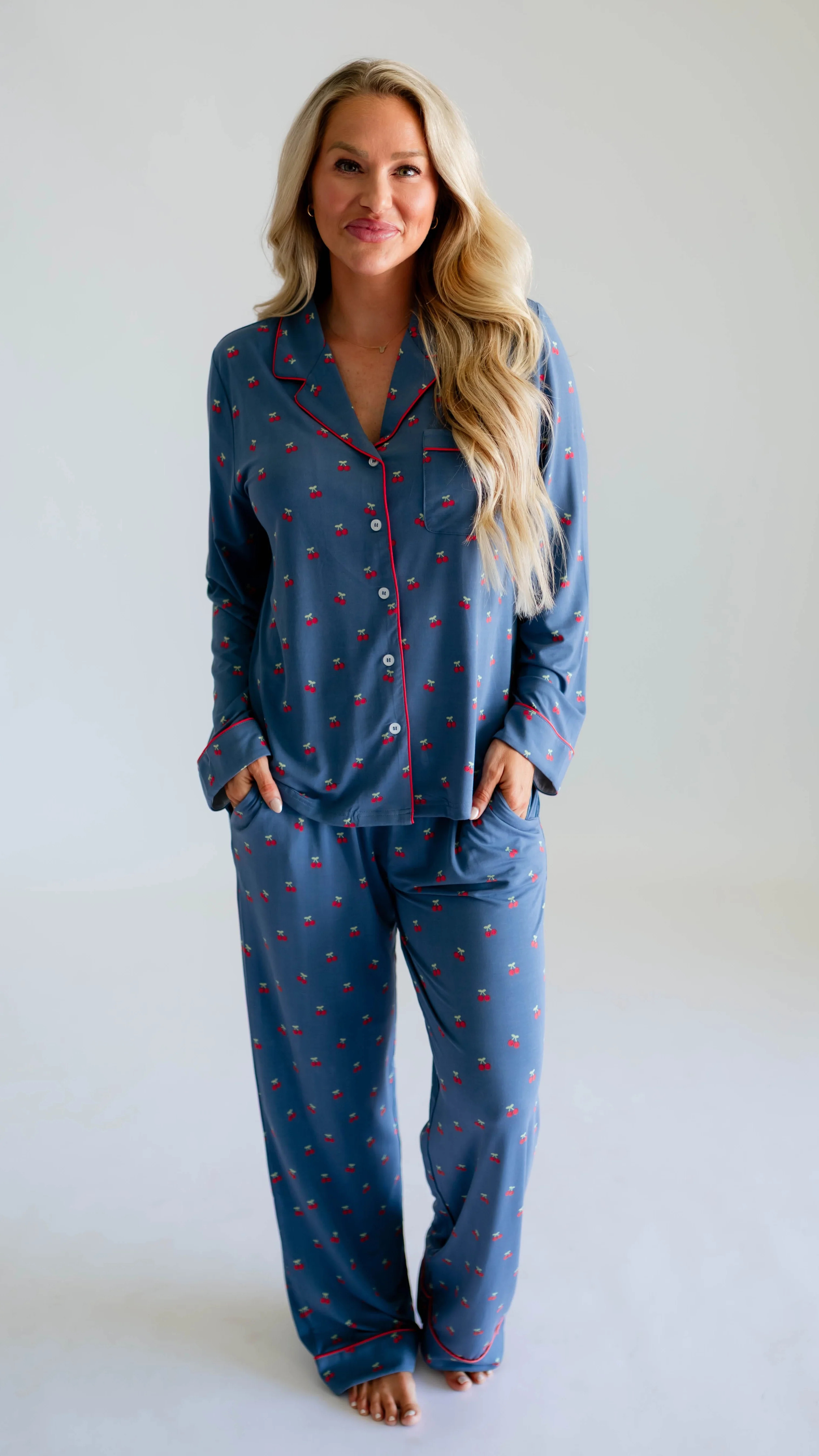 Women's Button Up Set In Cherries S | Silks Design