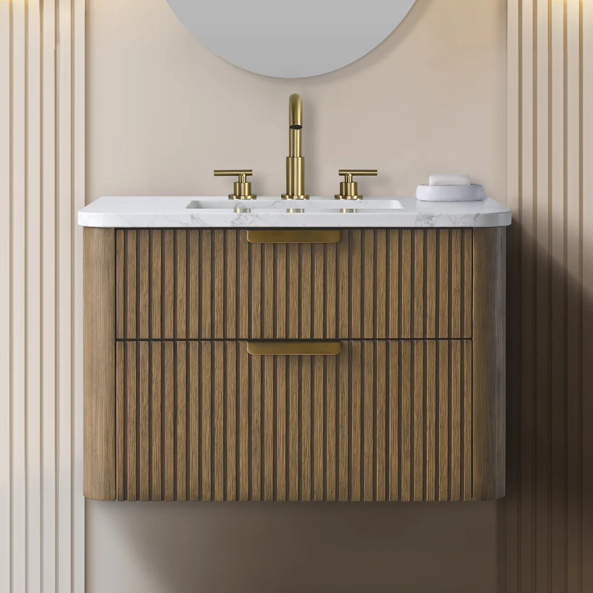 Liljan 30'' Wall-Mounted Single Bathroom Vanity with Engineered Stone Top | Wayfair North America