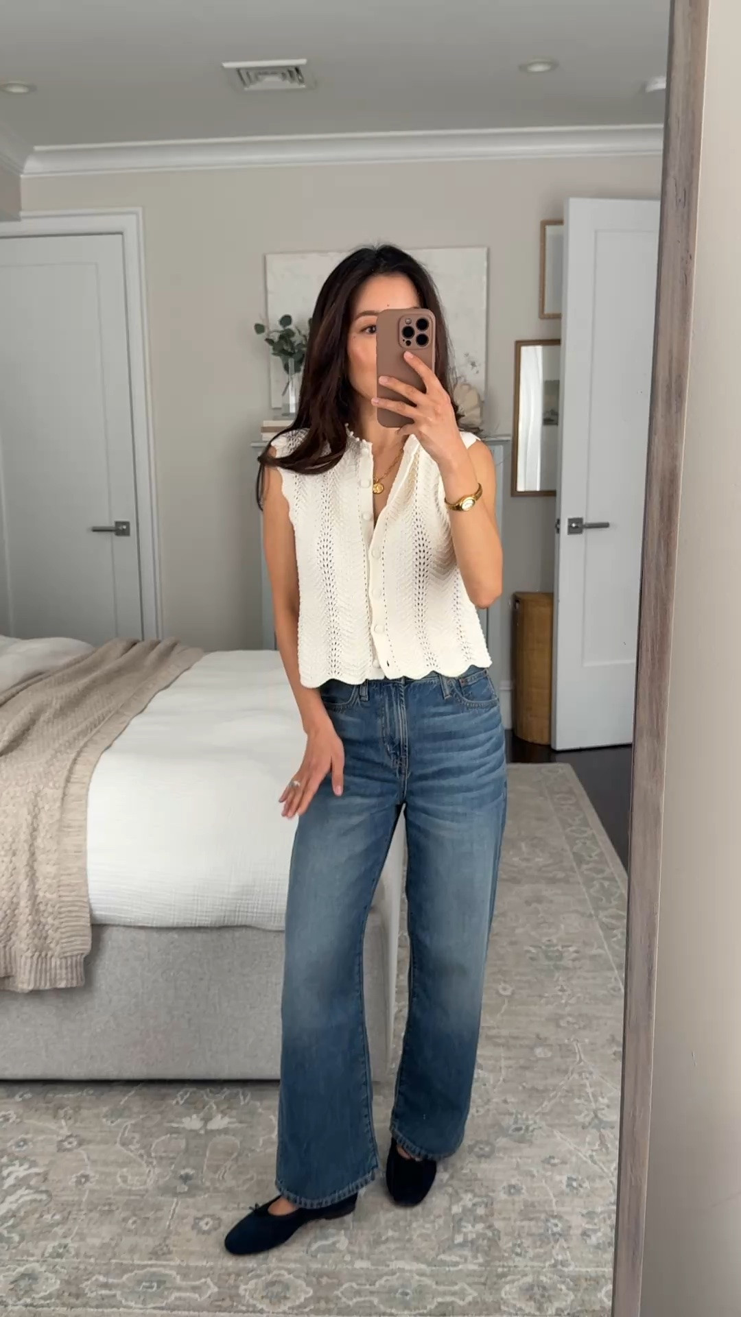 Use code LTK20 Size info below
• Wide-Leg Jean in Airy Denim 24 petite, so soft and lightweight. Length hits right below my ankle bone.
I can also do regular 23 for full length (the regular waist ran a little bigger)

• Cotton crochet top xxs, looser fit with petite friendly length

• old Madewell ballet flats 5H

Petite friendly jeans, button down top, easy mom outfit

#LTKPetite #LTKmomlife #LTKootd
