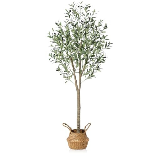 Ferrgoal Artificial Olive Trees 5Ft Fake Olive Plant with Basket Faux Plants Indoor Outdoor Fake Tree in Pot Slik Plants for Home Decor Office Living Room Perfect Housewarming Gift Green 1Pack | Amazon (US)