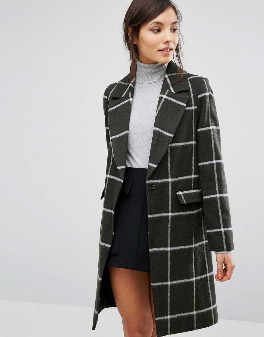 Oasis Checked Coat - Green | ASOS US