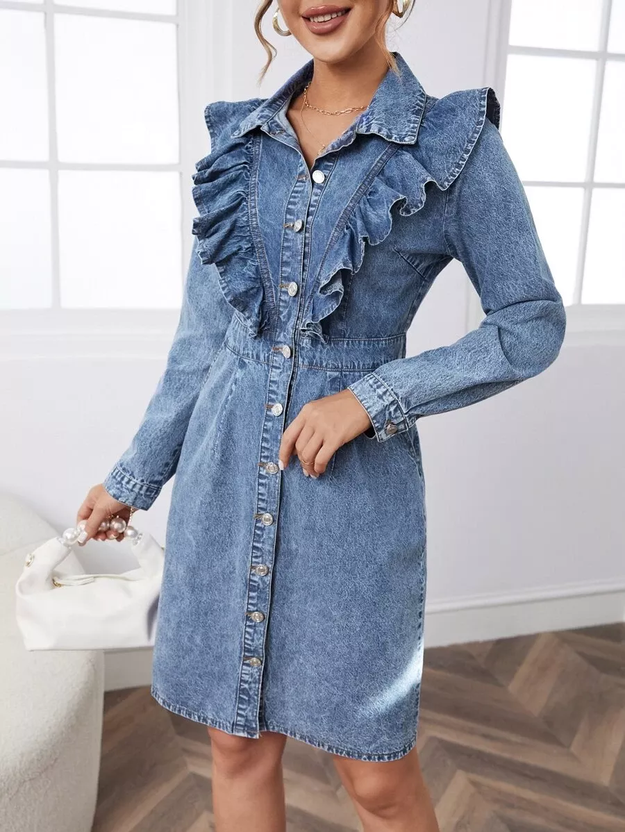 人気満点 HOLIDAY×VONIQUE DENIM Shirt RUFFLE BIG SHIRT レディース