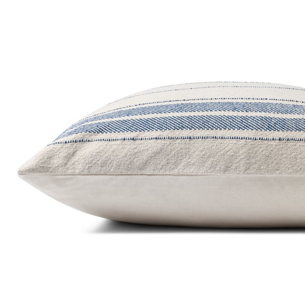 Selena Pillow PMH-0076 Natural/Blue Cotton Striped | Rugs Direct