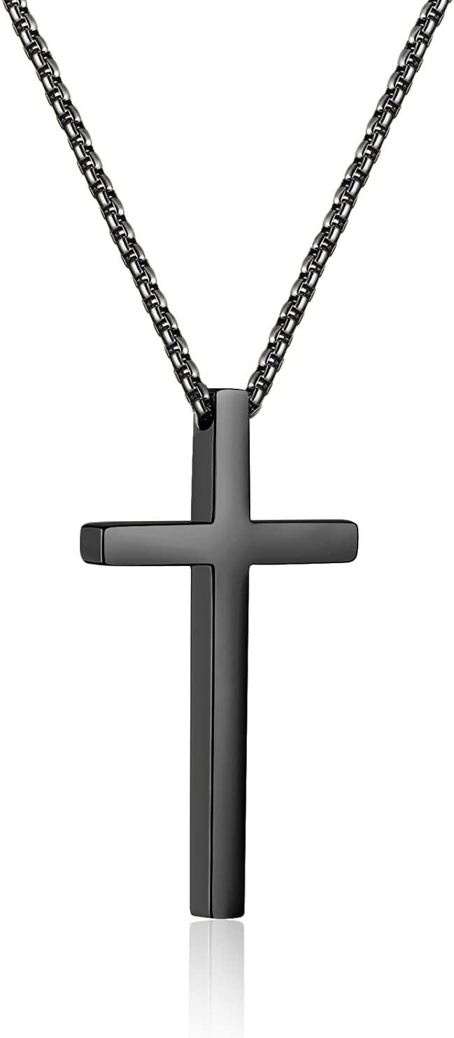 Cross Necklace for Men, Stainless Steel Pendant Box Chain Jewelry, Christmas Stocking Stuffers, C... | Amazon (US)