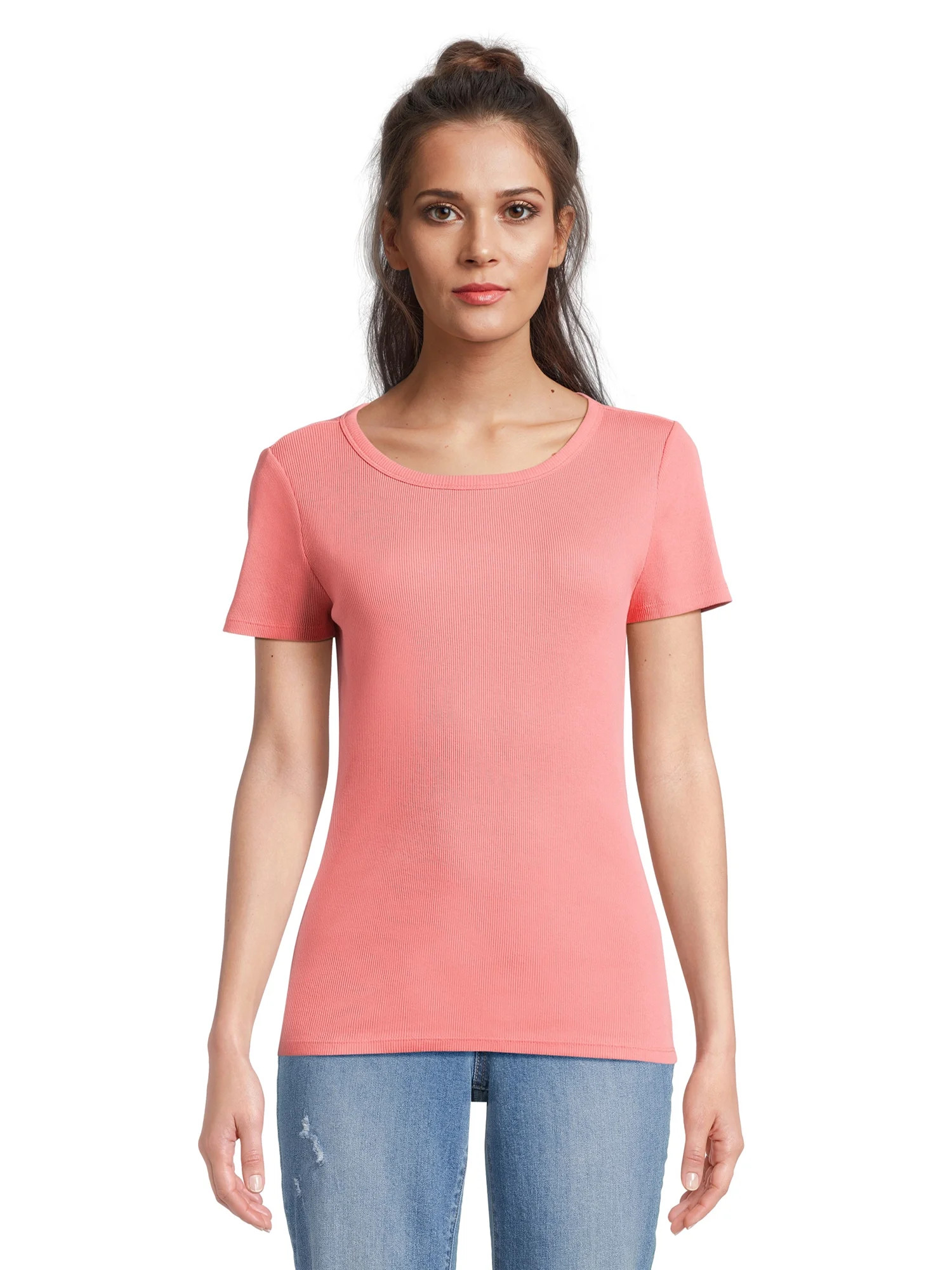 Time and Tru Women’s Rib Tee with Short Sleeves, Available in 1-Pack, Sizes XS-XXXL | Walmart (US)