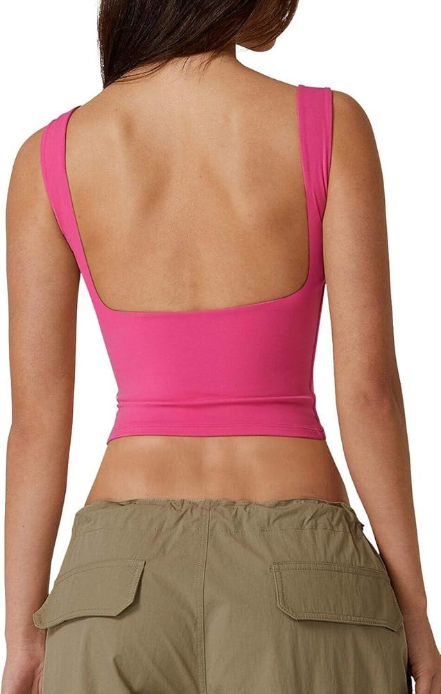 QINSEN Women's Sexy Open Back Sleeveless Crop Tank High Neck Slim Fit Cropped Tee Shirt Y2k Tops | Amazon (US)
