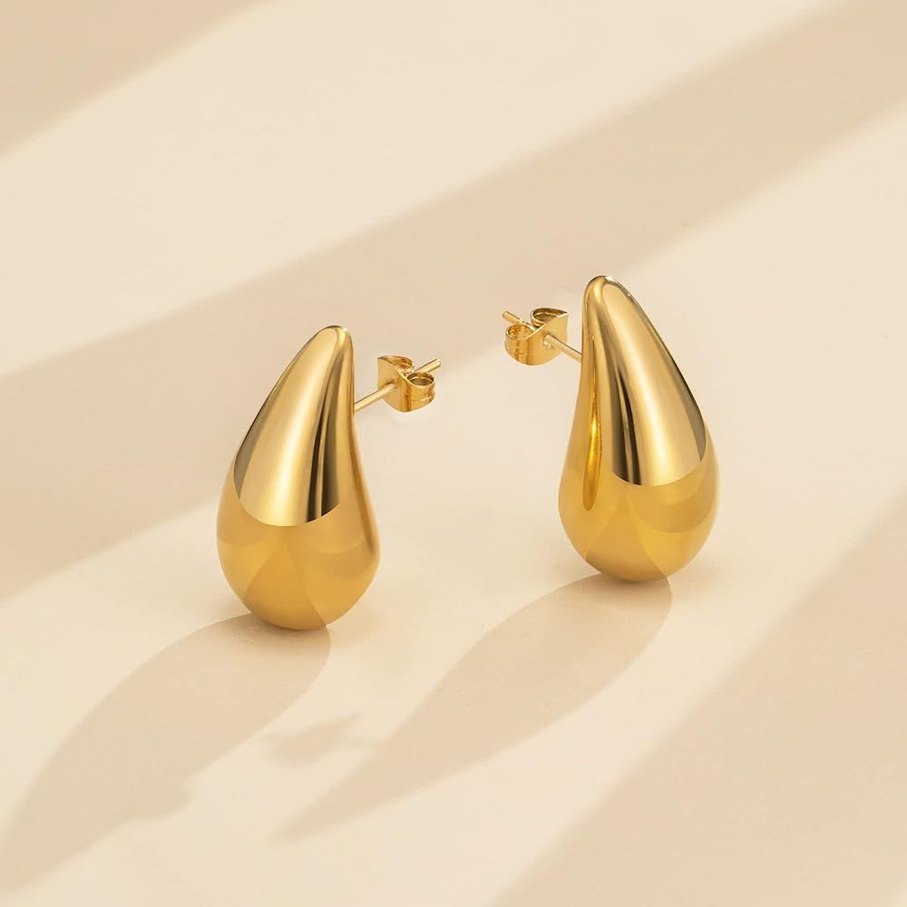 YeGieonr Chunky Gold Hoop Earrings for Women, Lightweight Stainless Steel Hollow Open Hoops with 18K | Amazon (US)