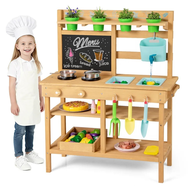 Costway Kids Mud Kitchen with Faucet Removable Sinks Chalkboard Stovetops Rotation Knobs | Walmart (US)
