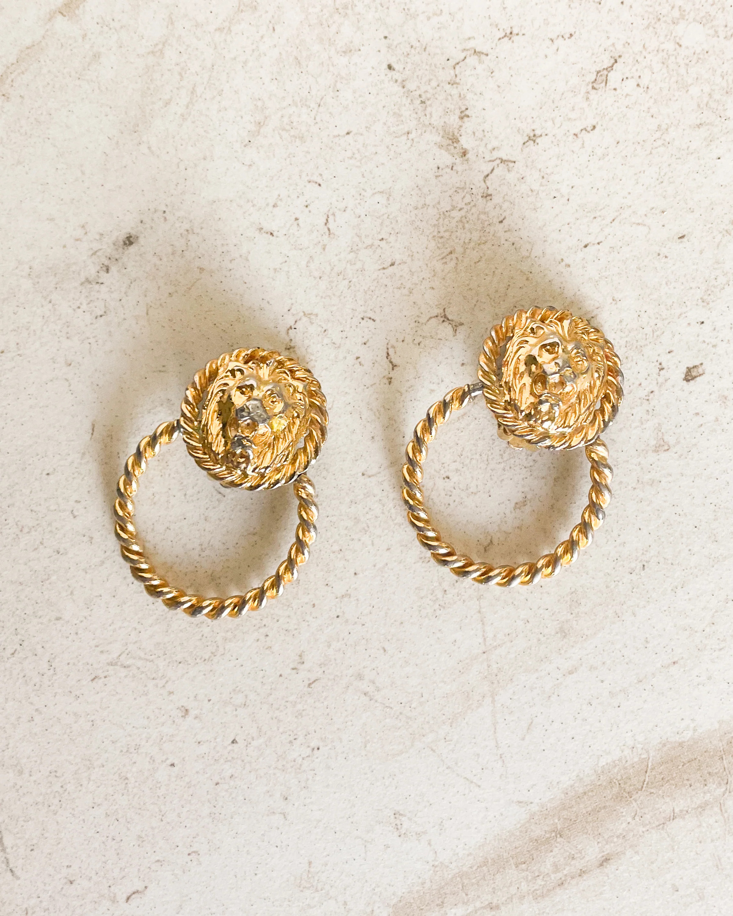 Vintage Lion Head Door Knocker Gold Hoop Earrings | Care Tucker