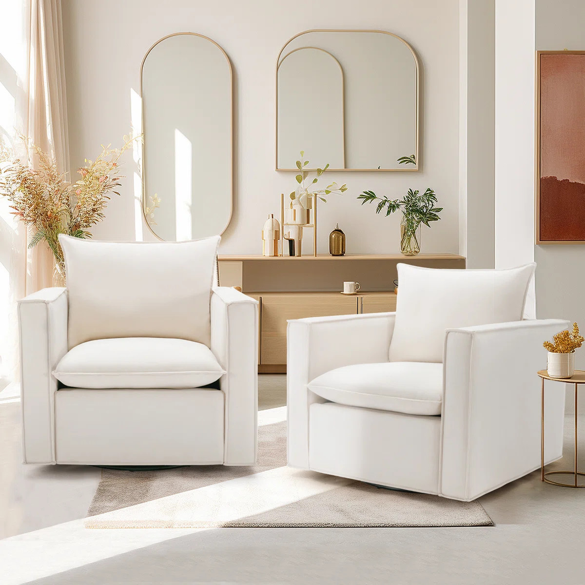 34'' Wide Upholstered Swivel Accent Armchair with Plump Back Pillow (Set of 2) | Wayfair North America