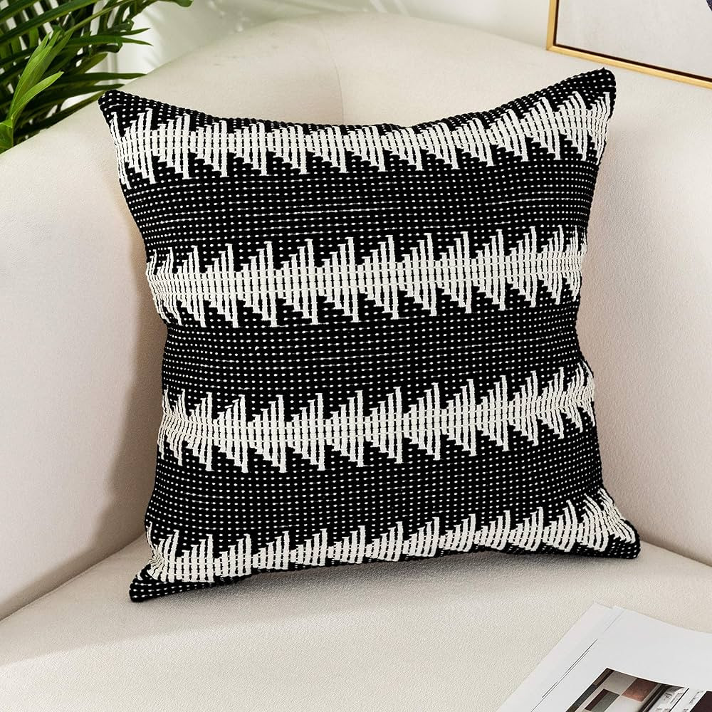Sungea Farmhouse Black and White Throw Pillow Cover, 20 x 20 Decorative Boho Pillowcase Small Tre... | Amazon (US)