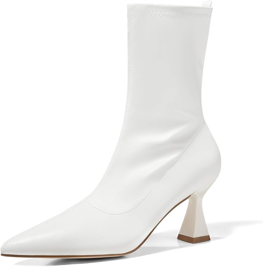 Coutgo Womens Ankle Boots Pointed Toe Low Kitten Heel Side Zipper Office Dress Fall Booties Shoes | Amazon (US)